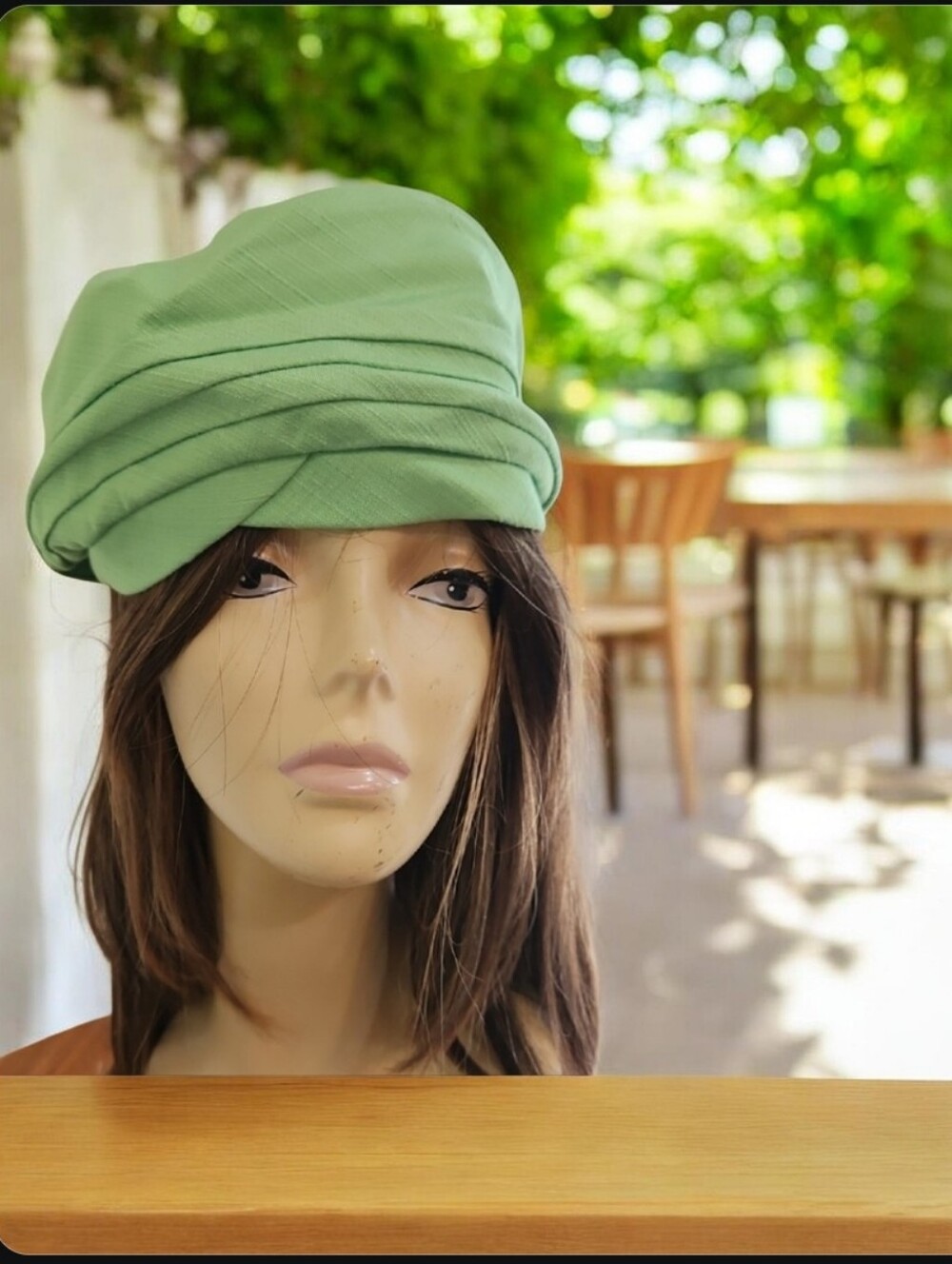 LIME GREEN PLEATED TOP‎  BERET STYLE CLOTH HAT Made In USA - Picture 1 of 10